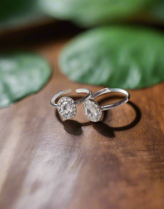 Oval Halo Sparkle 92.5 Silver Toe Rings - Pair