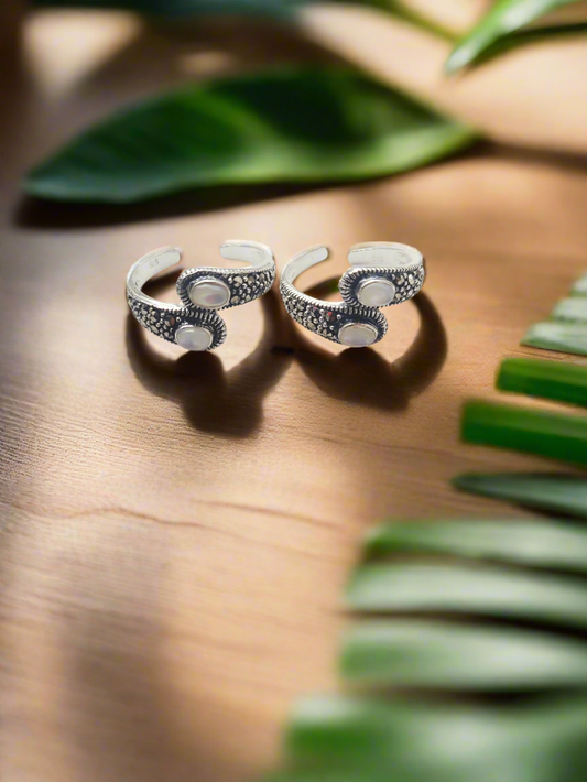 Marcasite Royal Pearl Wrap Toe Rings 92.5 Silver - Pair