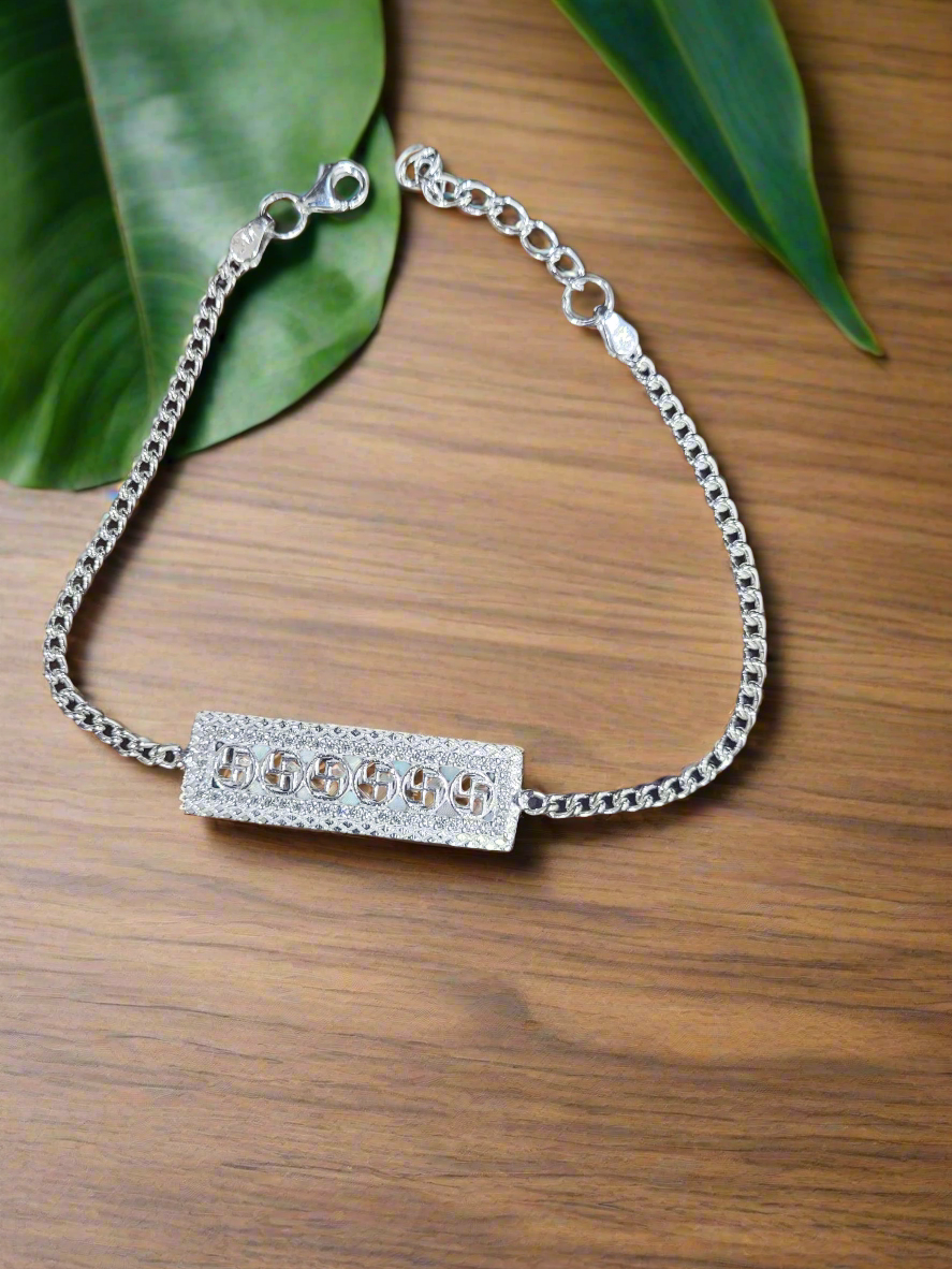 Swastik Motif Adjustable Bracelet 92.5 Silver - Handcrafted