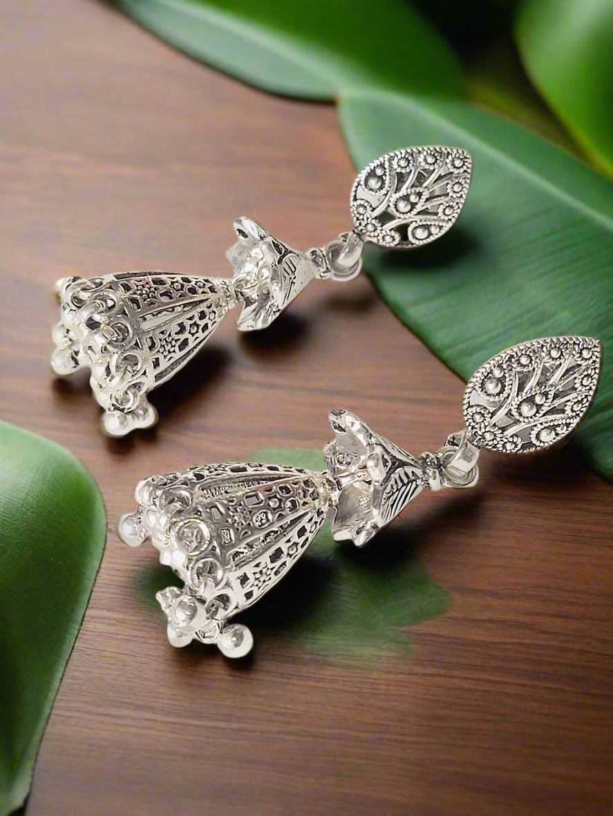 Royal Jali Jhumka 92.5 Silver Floral Jhumkis
