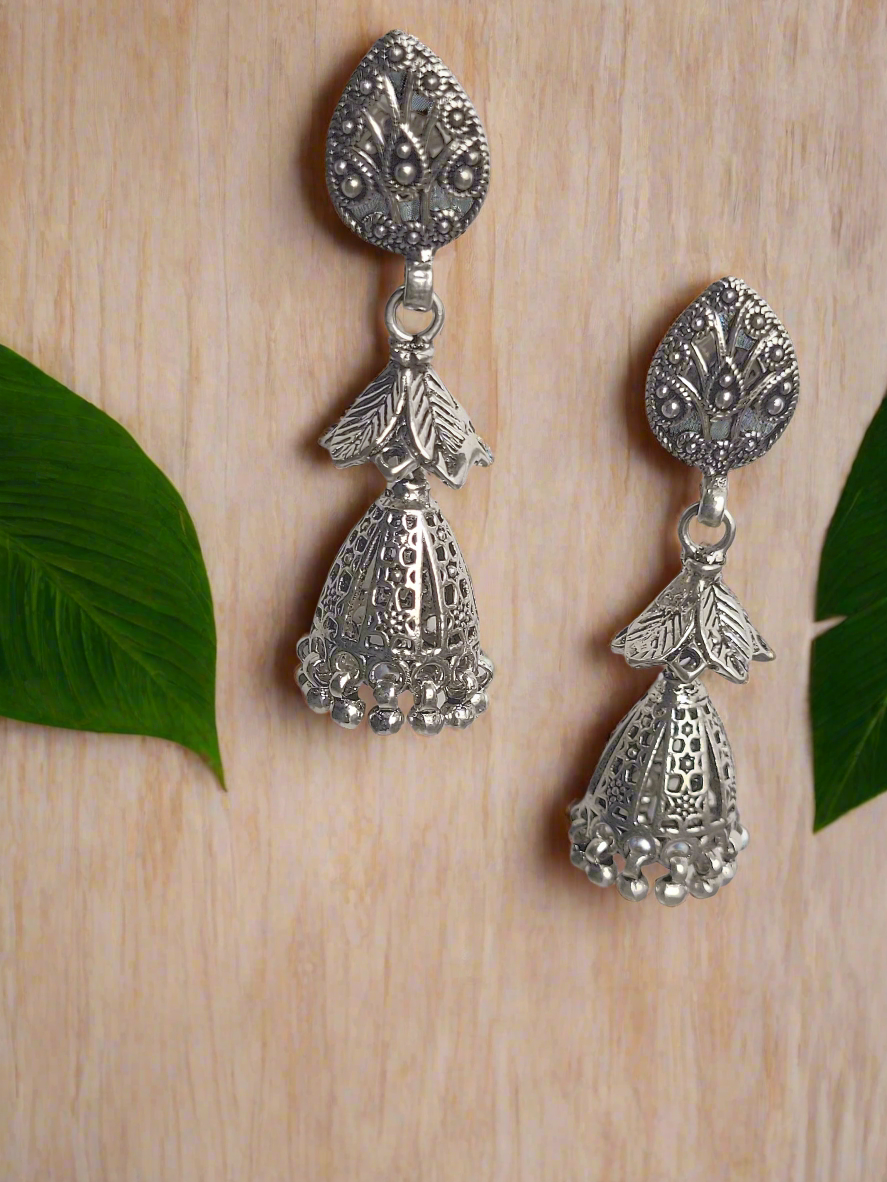 Royal Jali Jhumka 92.5 Silver Floral Jhumkis