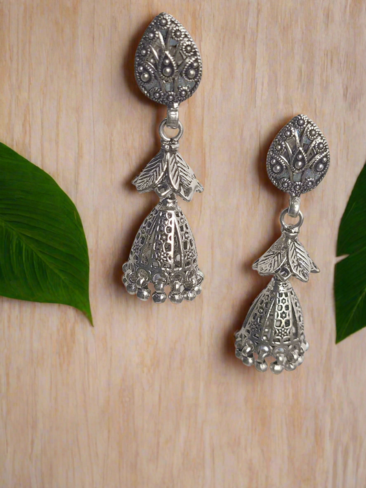 Royal Jali Jhumka 92.5 Silver Floral Jhumkis