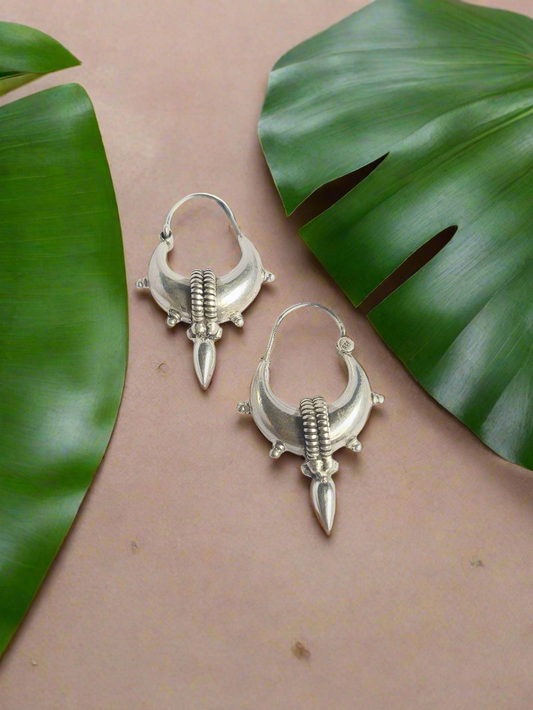 Chandrika Crescent Dagger 92.5 Silver Statement Hoop Earrings