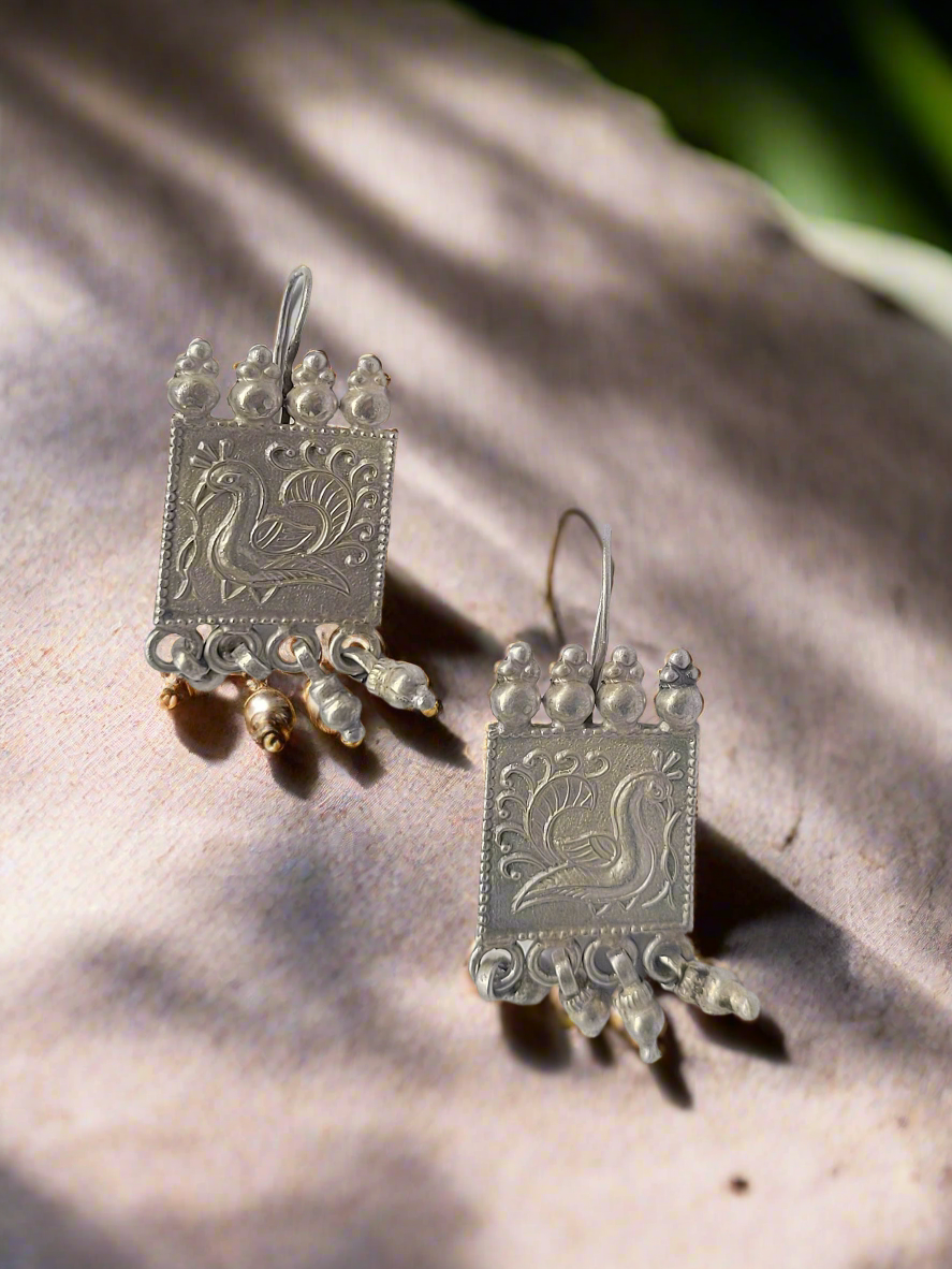Tribal 92.5 Silver Mayur Karigari Earrings