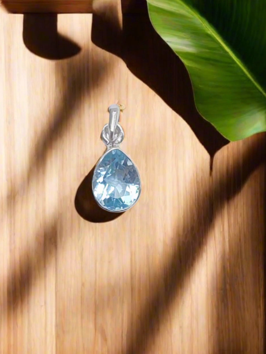 Teardrop Blue Topaz 92.5 Silver Pendant (Without Chain)