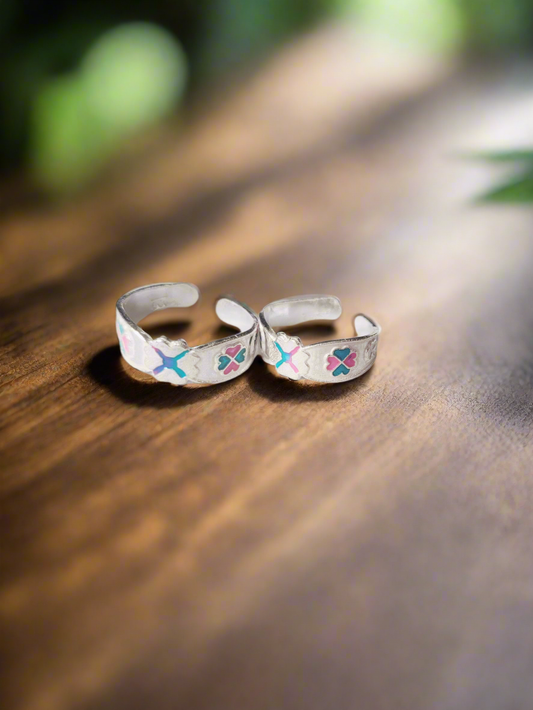 Color Bloom 92.5 Silver Toe Rings - Pair