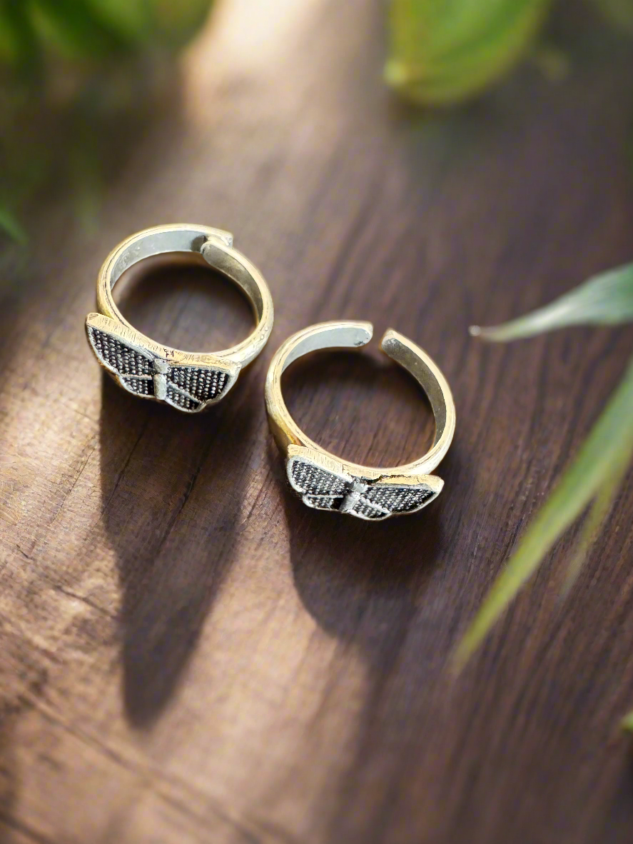 92.5 Silver Oxidised Butterfly Toe Rings - Pair