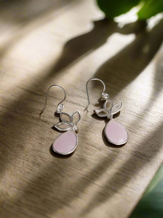 Pink Dew Bloom 92.5 Silver drops Studs - Handcrafted