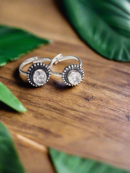 Oval Crystal 92.5 Silver Toe Rings - Pair