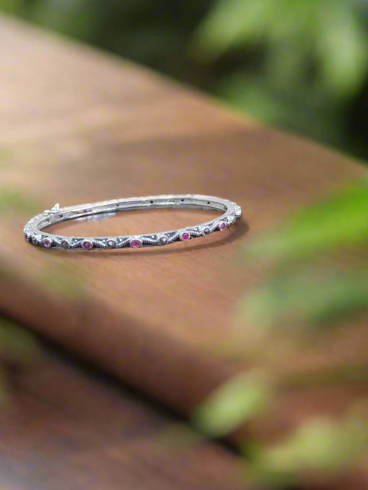 Marcasite Vintage Elegant Pink Stone Openable Bracelet 92.5 Silver