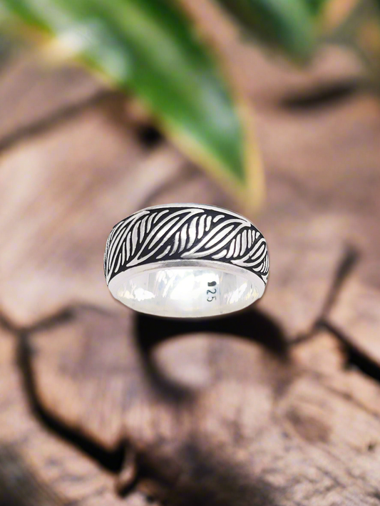 Leaf Crest Band 92.5 Silver Handcrafted Men’s Ring