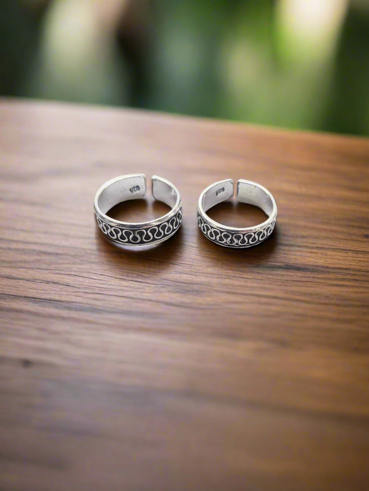 Royal Wavy Toe Rings 92.5 Silver - Pair