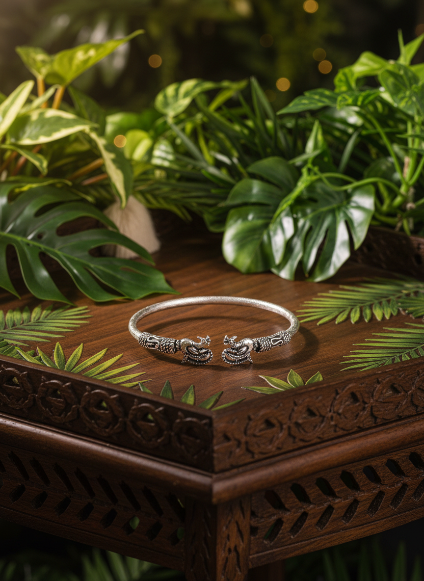 Antique 92.5 Silver Peacock Bracelet - Handcrafted