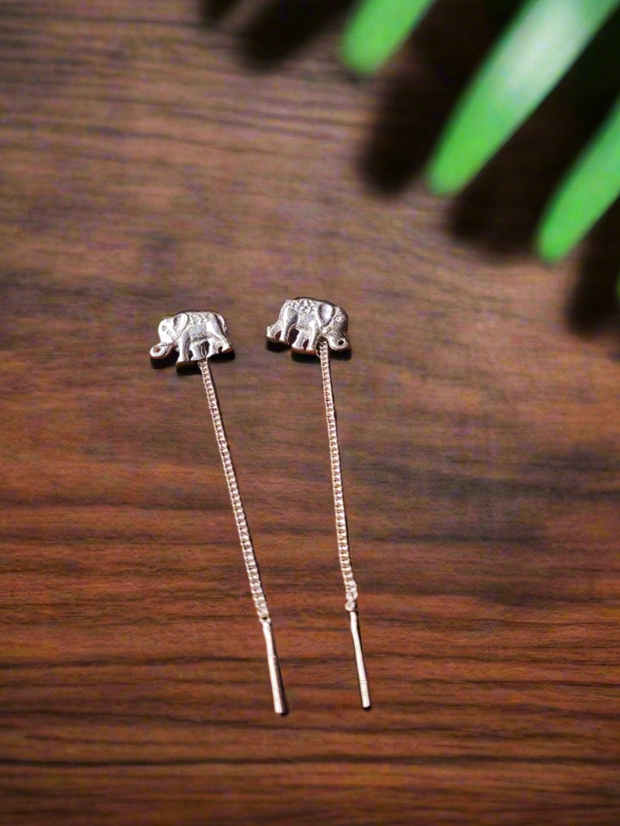 Haathi Charm Handcrafted 92.5 Silver Sui Dhaga Threader Earrings