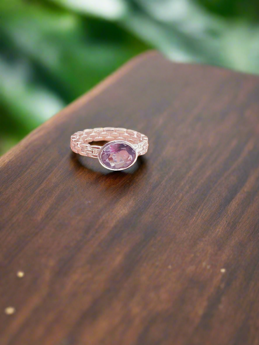 Amethyst Chain Light 92.5 Silver Handcrafted Ring