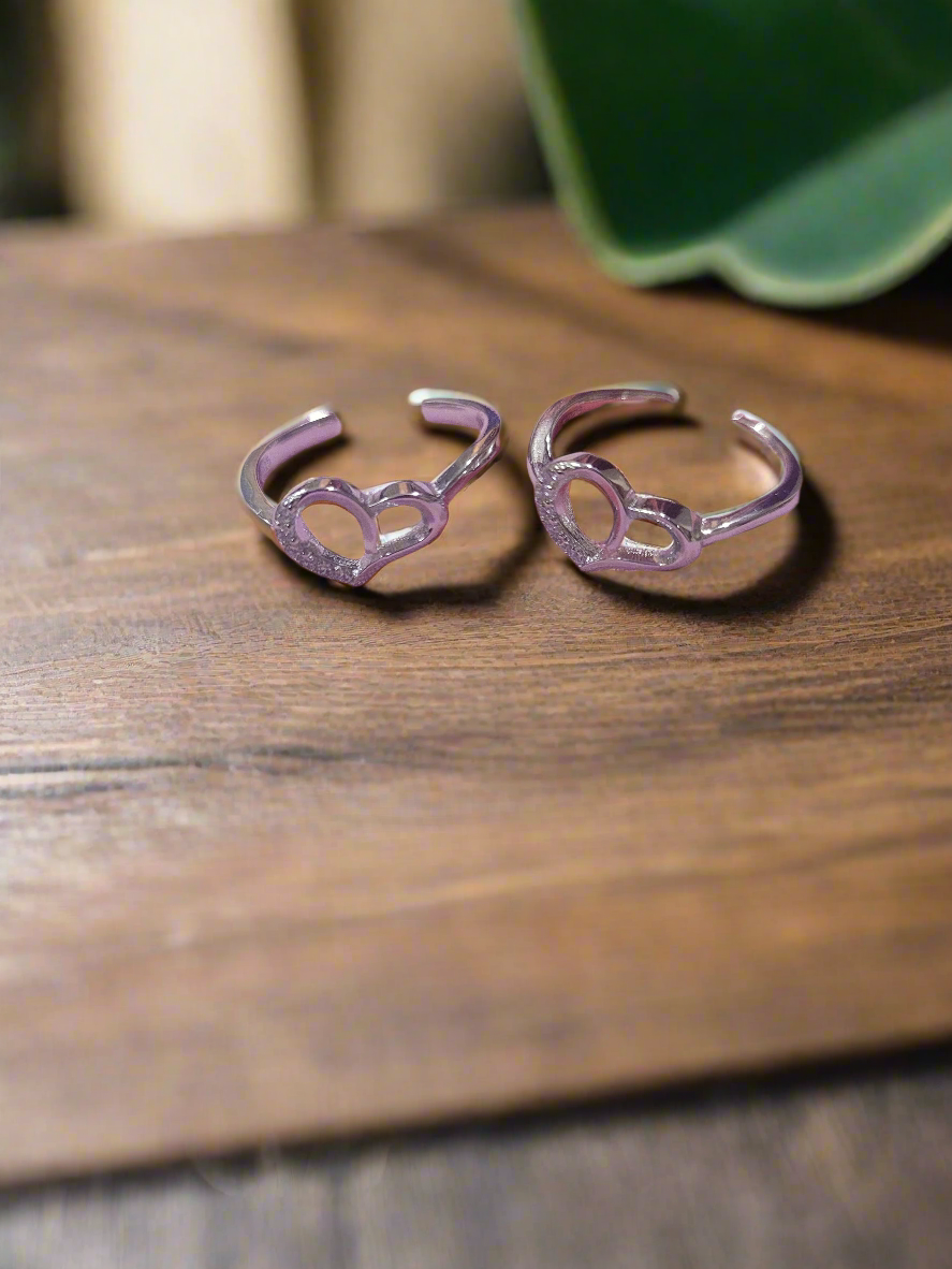 Sparkling Heart 92.5 Silver Toe Rings - Pair