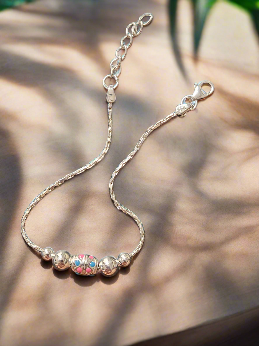 Silver Beads Adjustable Bracelet 92.5 Silver - Handcrafted