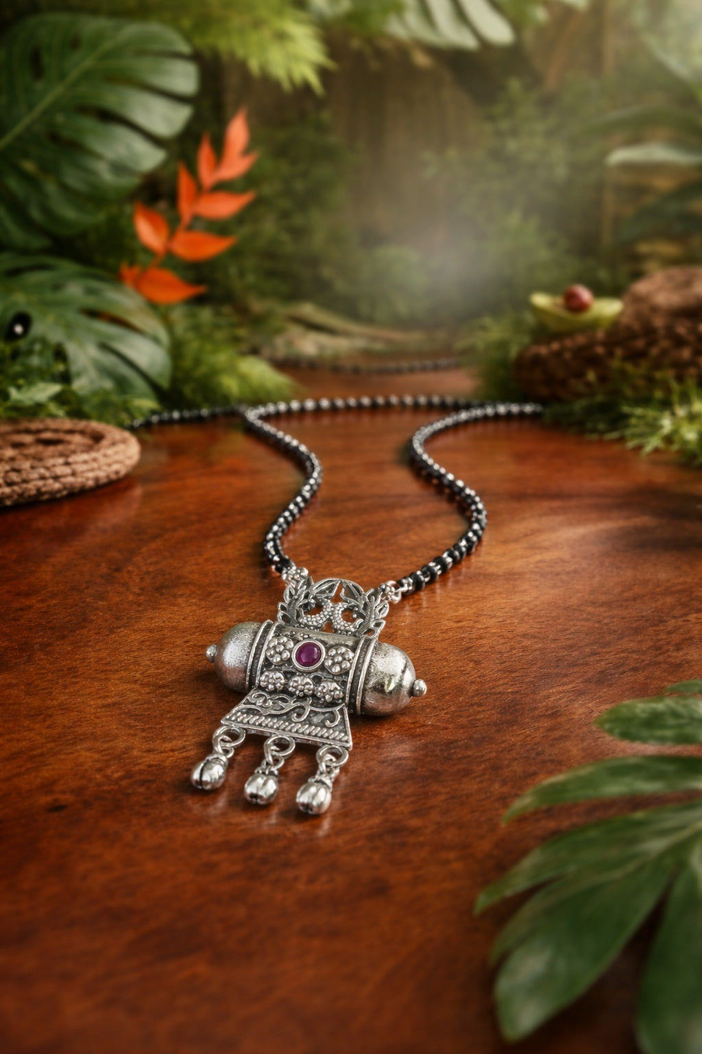 Damini - 925 Silver Handcrafted Black Beaded Chain Mangalsutra - Traditional