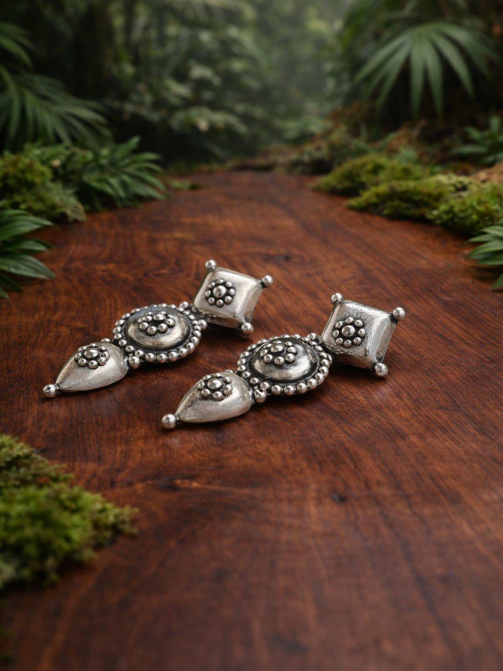 Banjara Boho 925 Silver Geometric Drop Earrings