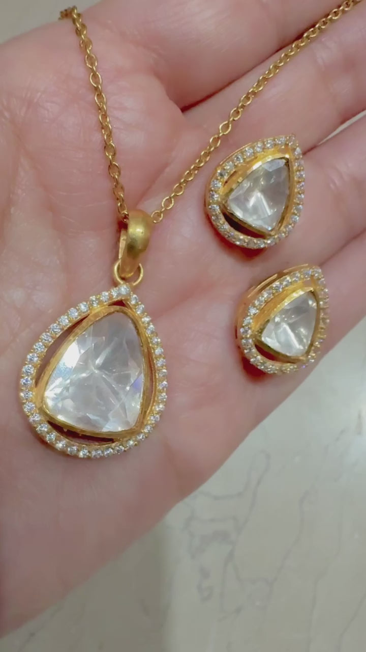 Teardrop - Gold Plated 92.5 Silver Moissonite Necklace Set - Handcrafted
