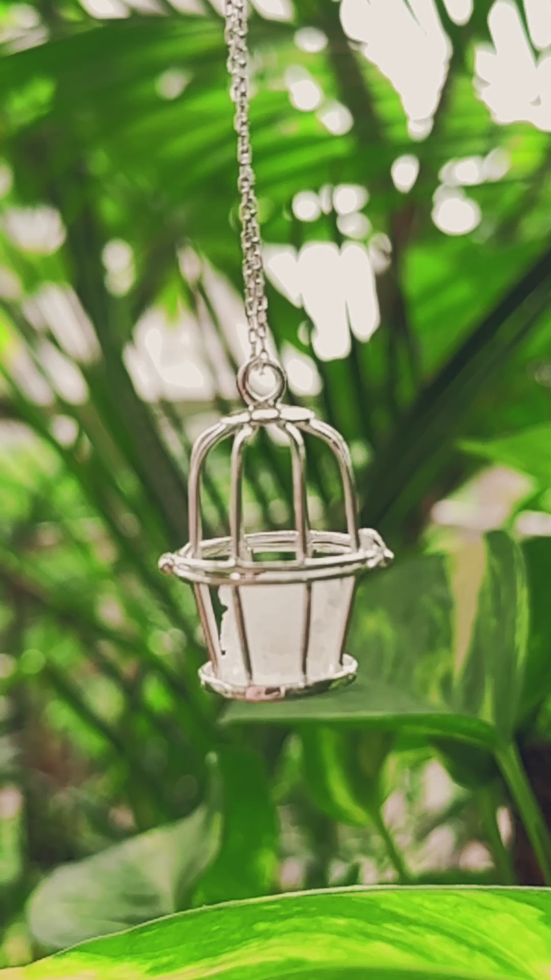 Silver 92.5 Crystal Cage Pendant with Chain Necklace
