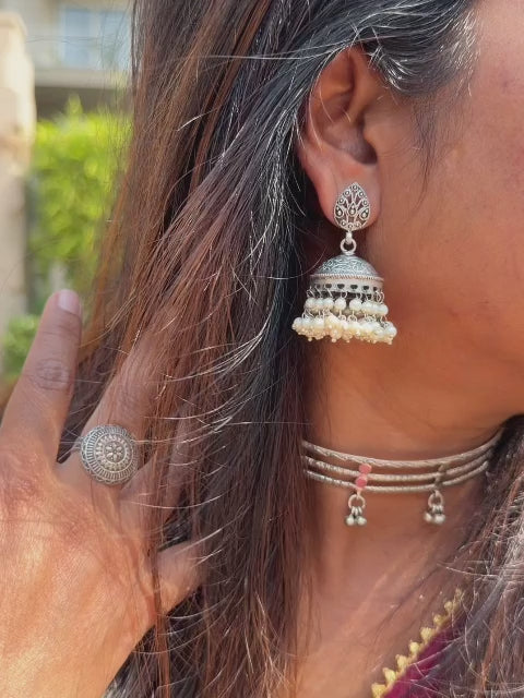 Rimjhim 3 Line Choker - 925 Silver Tribal Choker Handcrafted