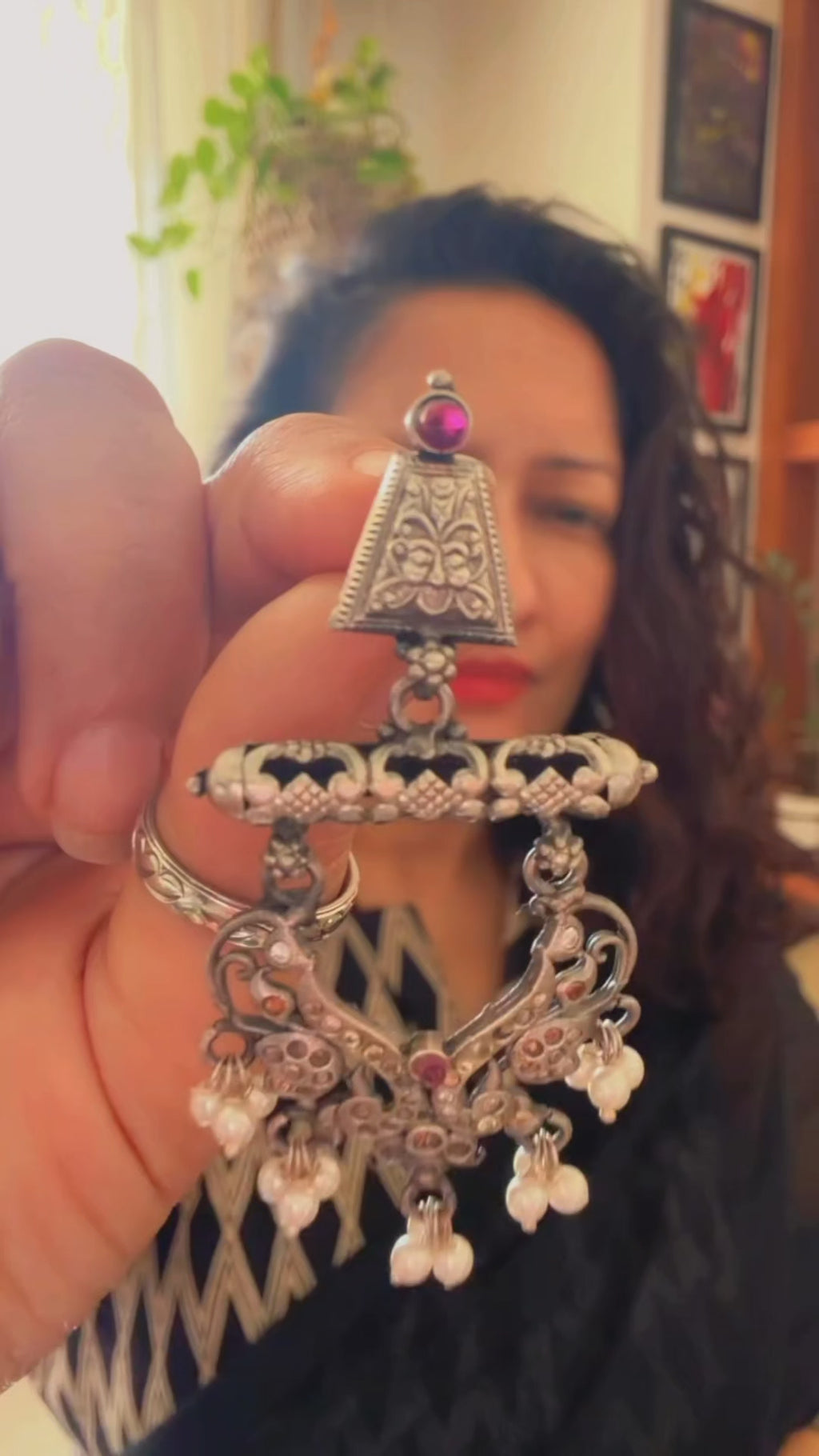Antique 925 Silver Kantara Temple Earrings