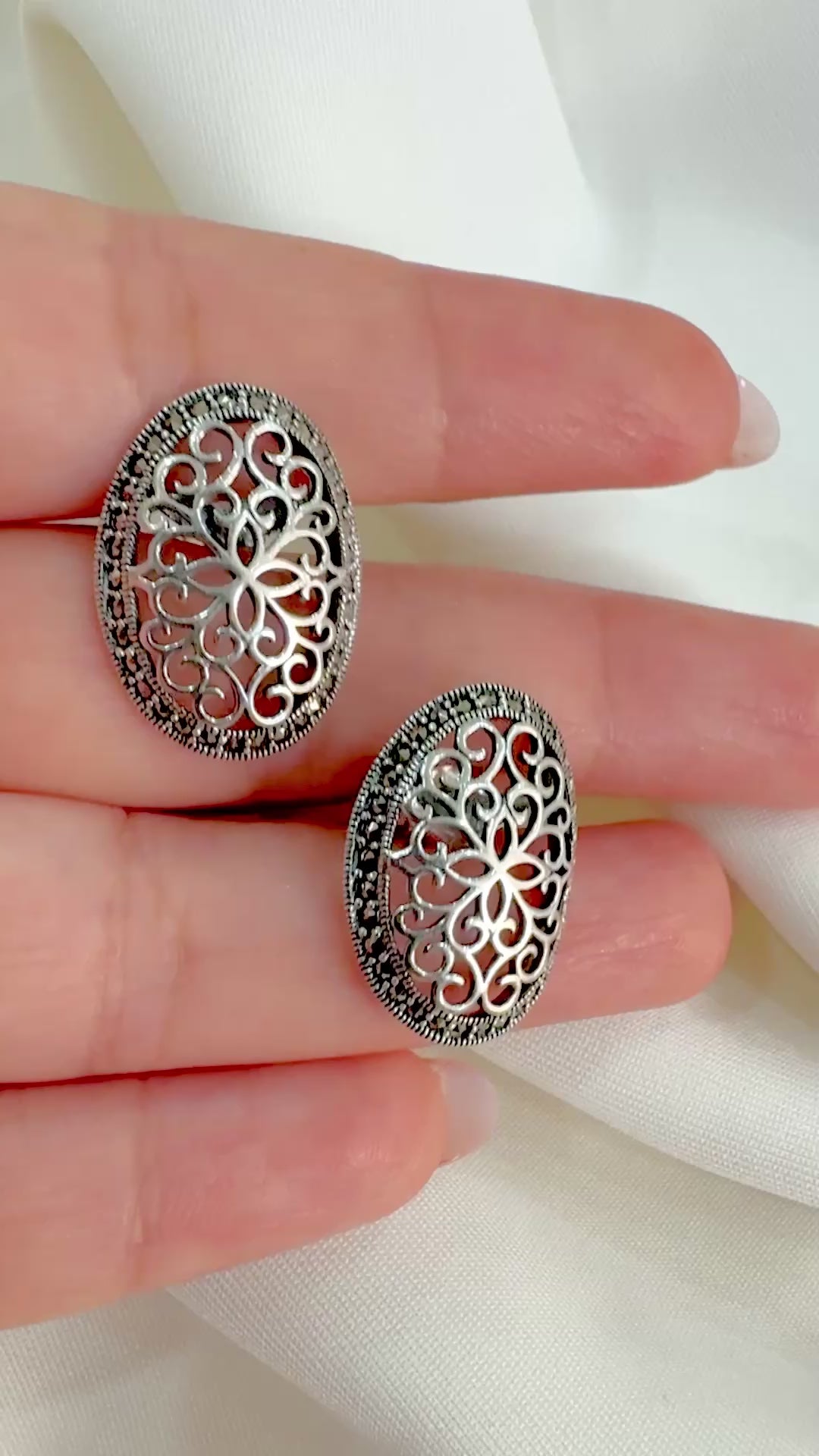 Vintage Nakshi 92.5 Silver Marcasite Stud Earrings