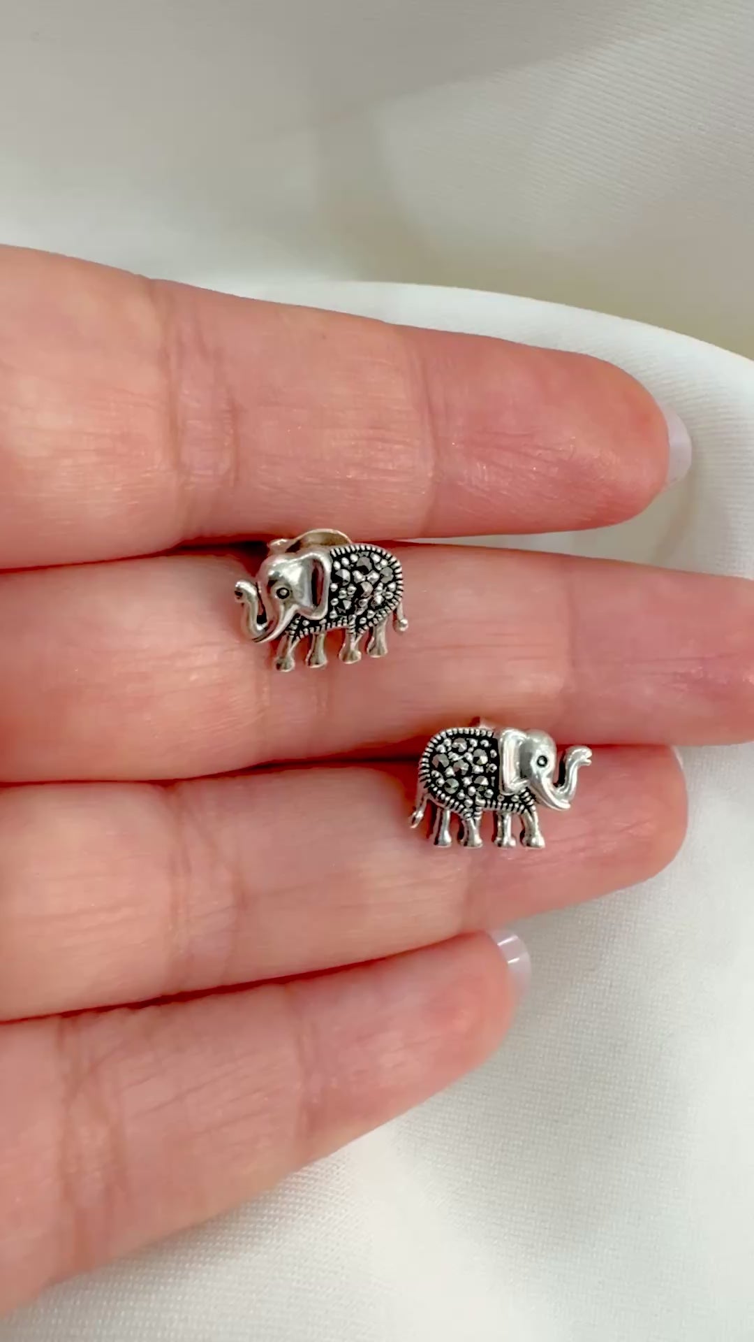Baby Hathi 92.5 Silver Marcasite Stud Earrings