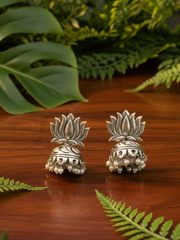 Kamalika Chitai Jhumkas 925 Silver 3-in-1 Earrings - Handcrafted