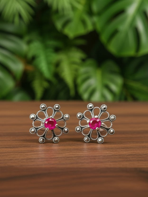 Sunburst 92.5 Silver Marcasite Stud Earrings