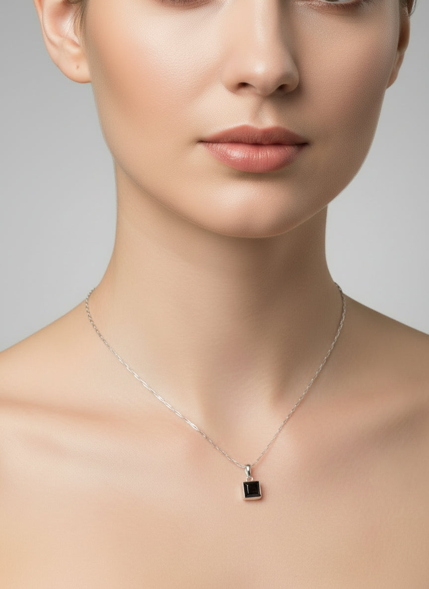 Smokey Square Elegance 92.5 Silver Pendant (Without Chain)