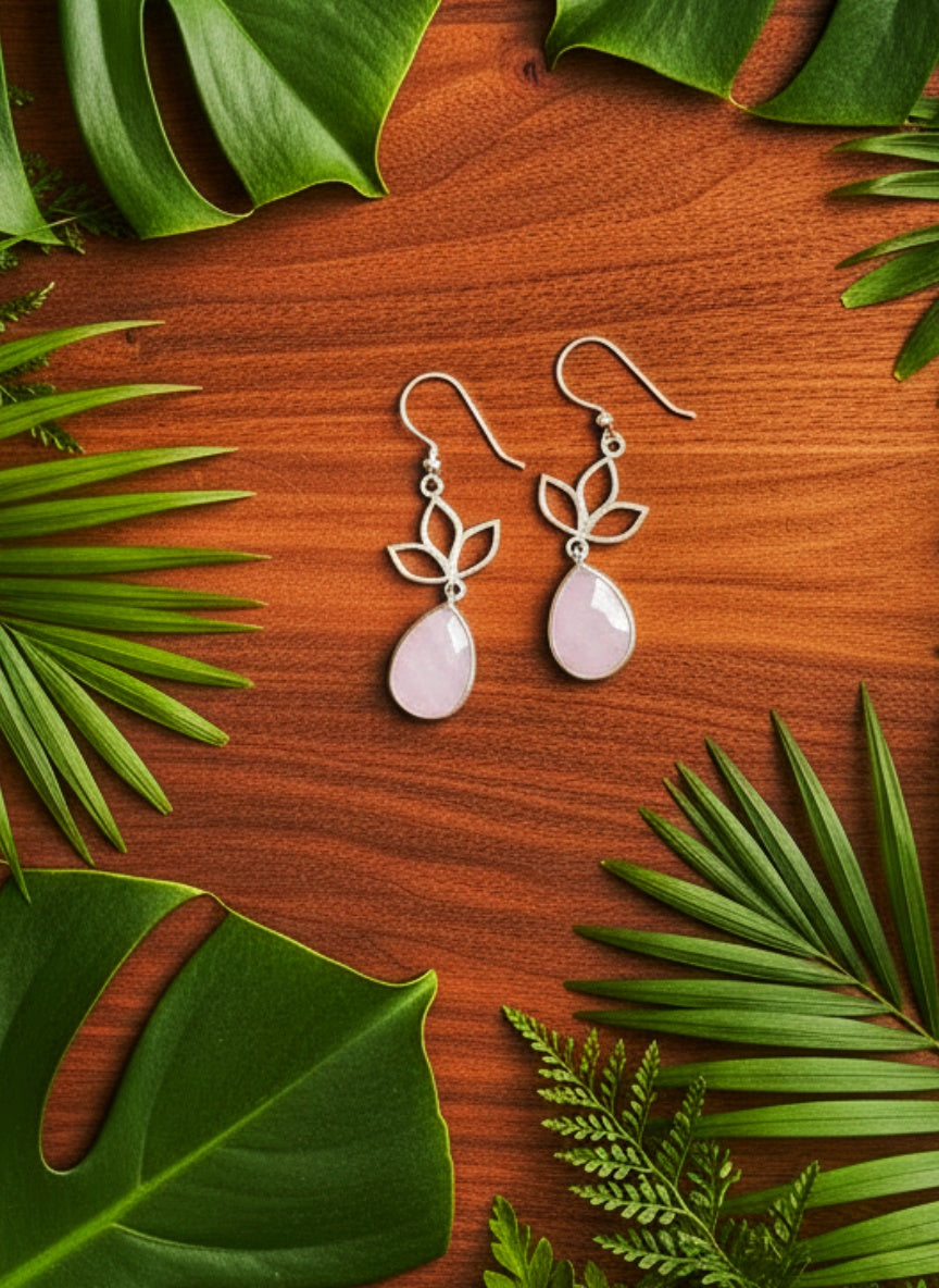 Pink Dew Bloom 925 Silver drops Studs - Handcrafted