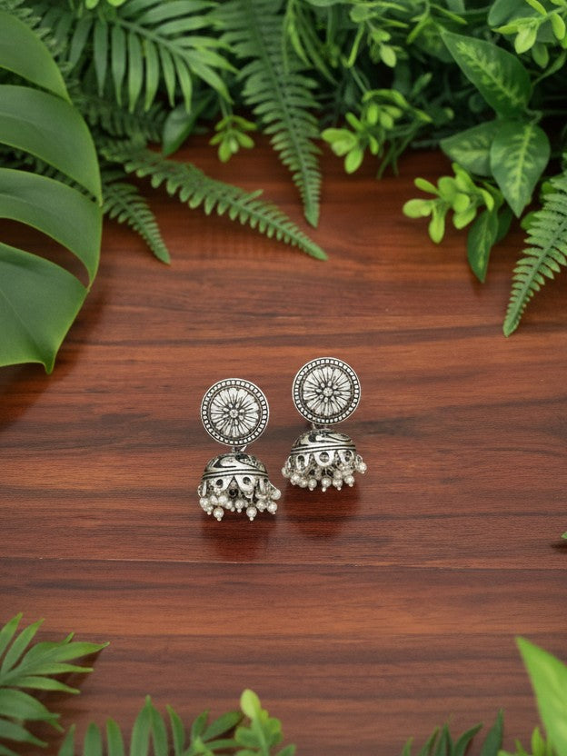 Mandala Chitai Jhumkas 925 Silver 3-in-1 Earrings - Handcrafted