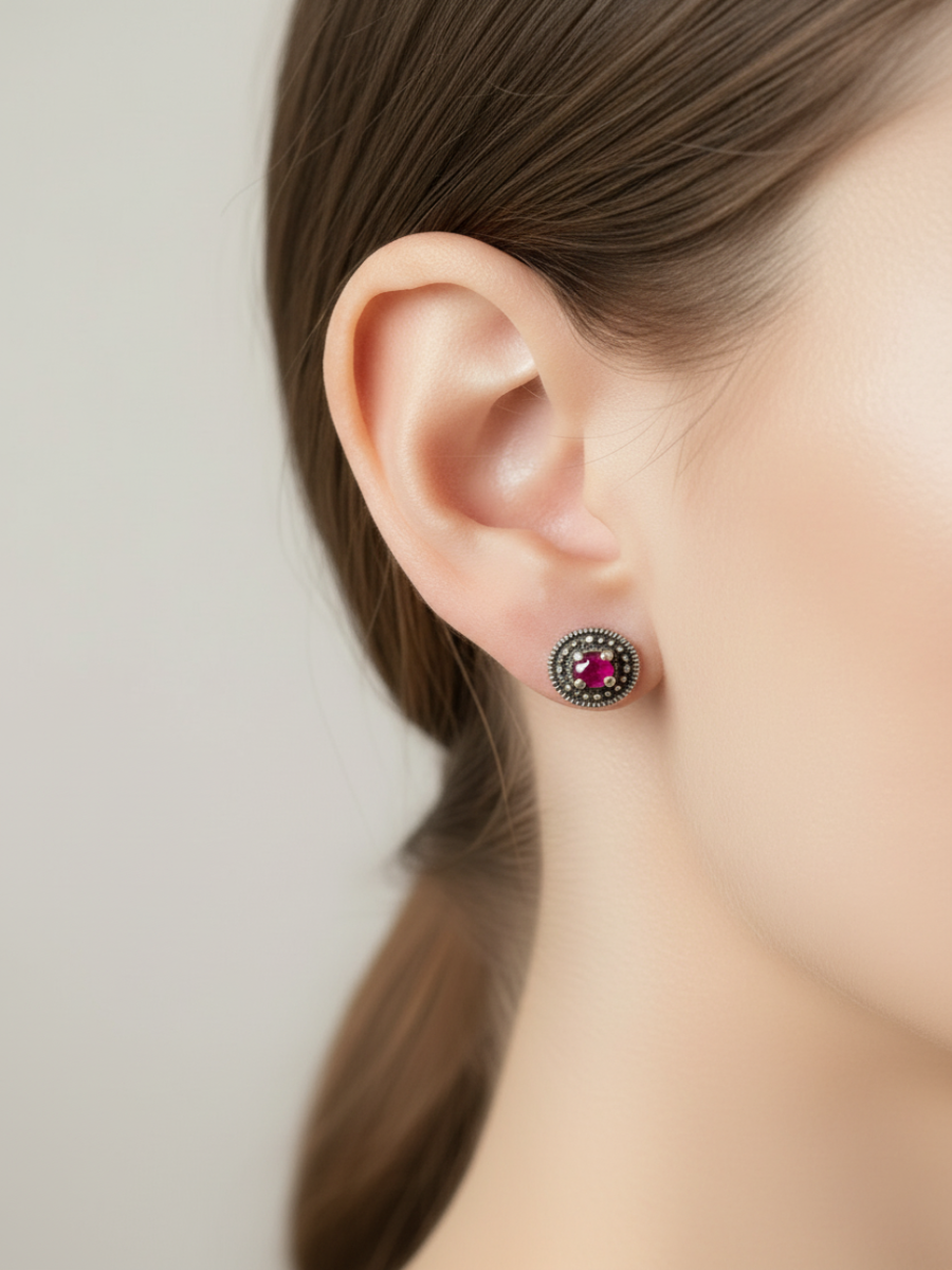Rose Lock 925 Silver Marcasite Stud Earrings