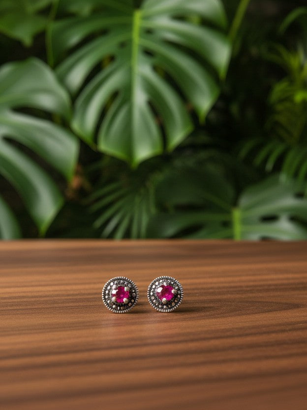 Rose Lock 925 Silver Marcasite Stud Earrings