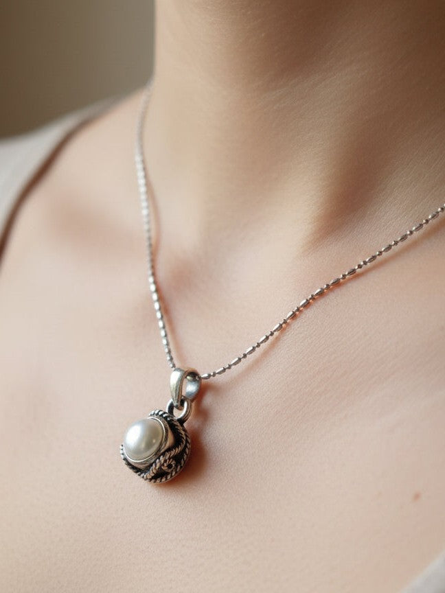 Classic White Pearl 92.5 Silver Handcrafted Pendant Without Chain
