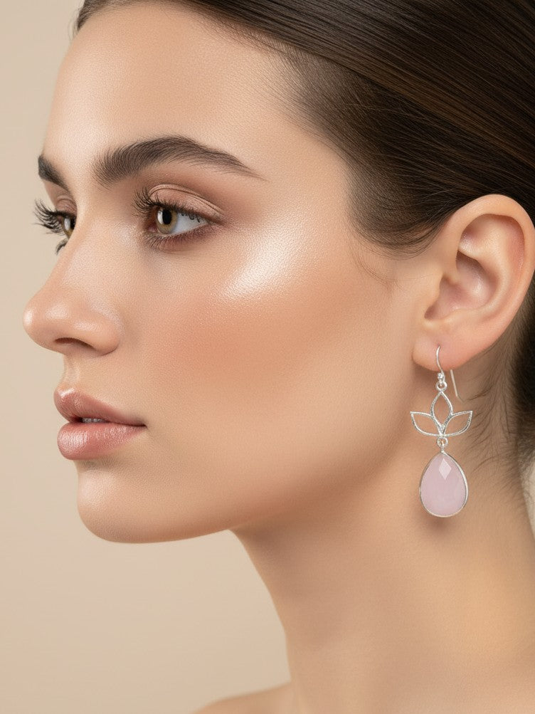 Pink Dew Bloom 925 Silver drops Studs - Handcrafted