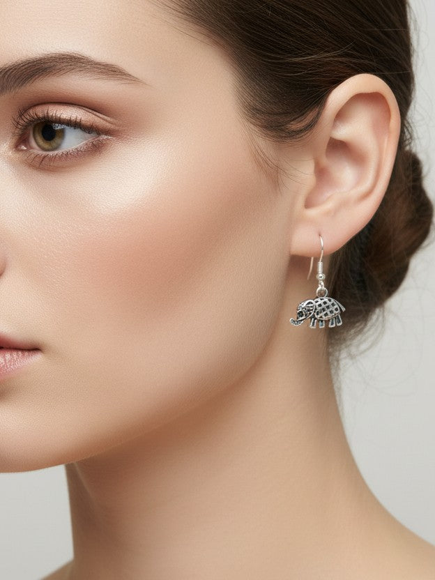 Haathi Charm 925 Silver Drop Earrings - Handcrafted