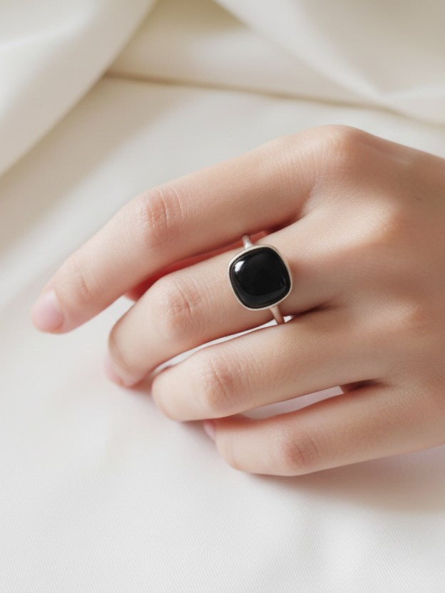 Aghor Black Onyx Stone 925 Silver Adjustable Ring