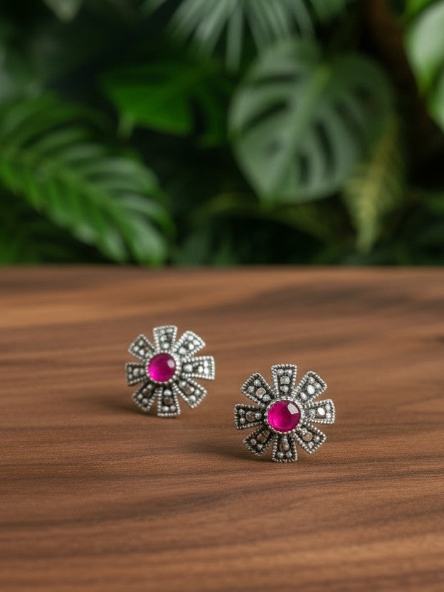 Kusumika 92.5 Silver Marcasite Stud Earrings