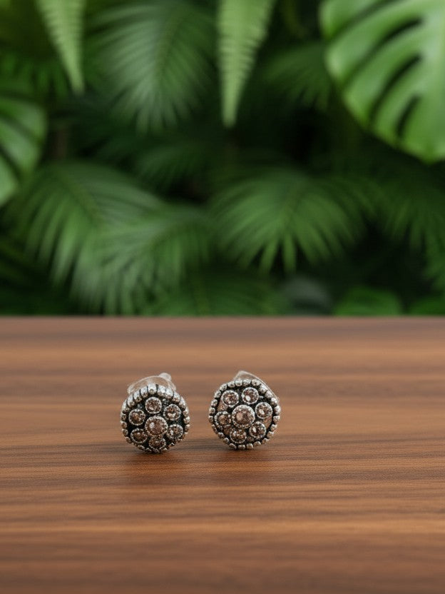 Haxagonal 925 Silver Marcasite Stud Earrings