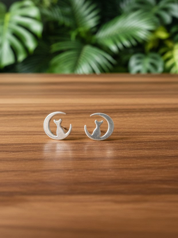 Meow Melon - 925 Silver Handcrafted Cat Stud Earrings