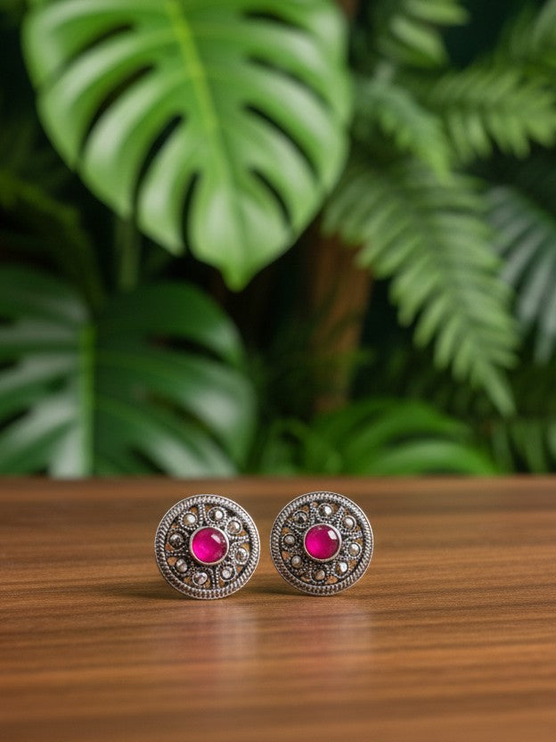 Meher Circular 92.5 Silver Marcasite Stud Earrings