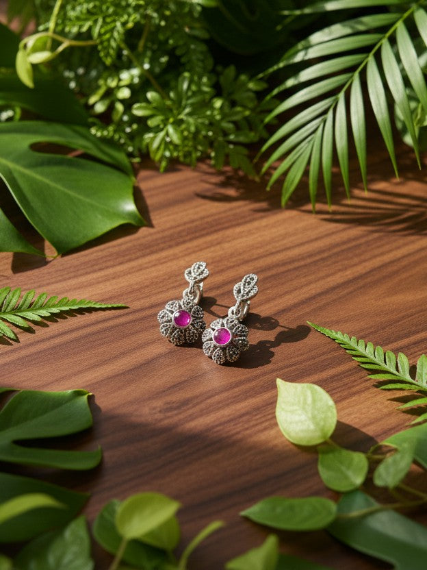 Noor 925 Silver Marcasite Stud Earrings
