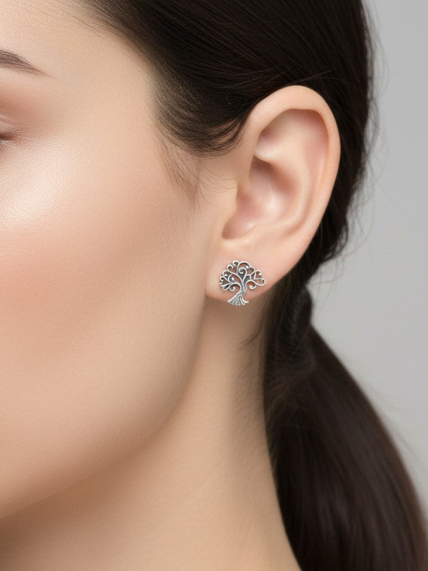 Tree Stud 925 Silver Earrings - Handcrafted