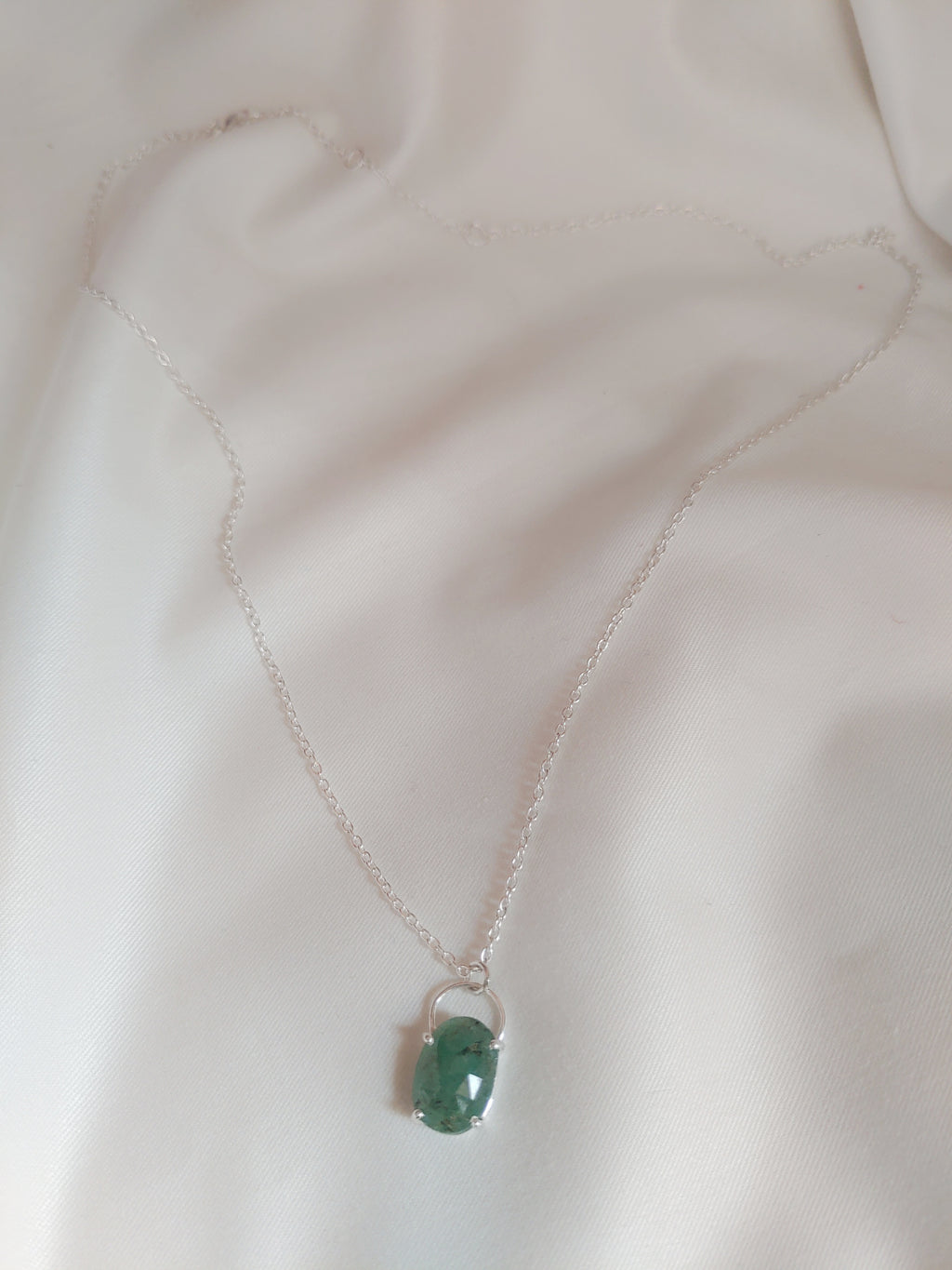 Emerald Pendant With Chain 92.5 Silver Necklace