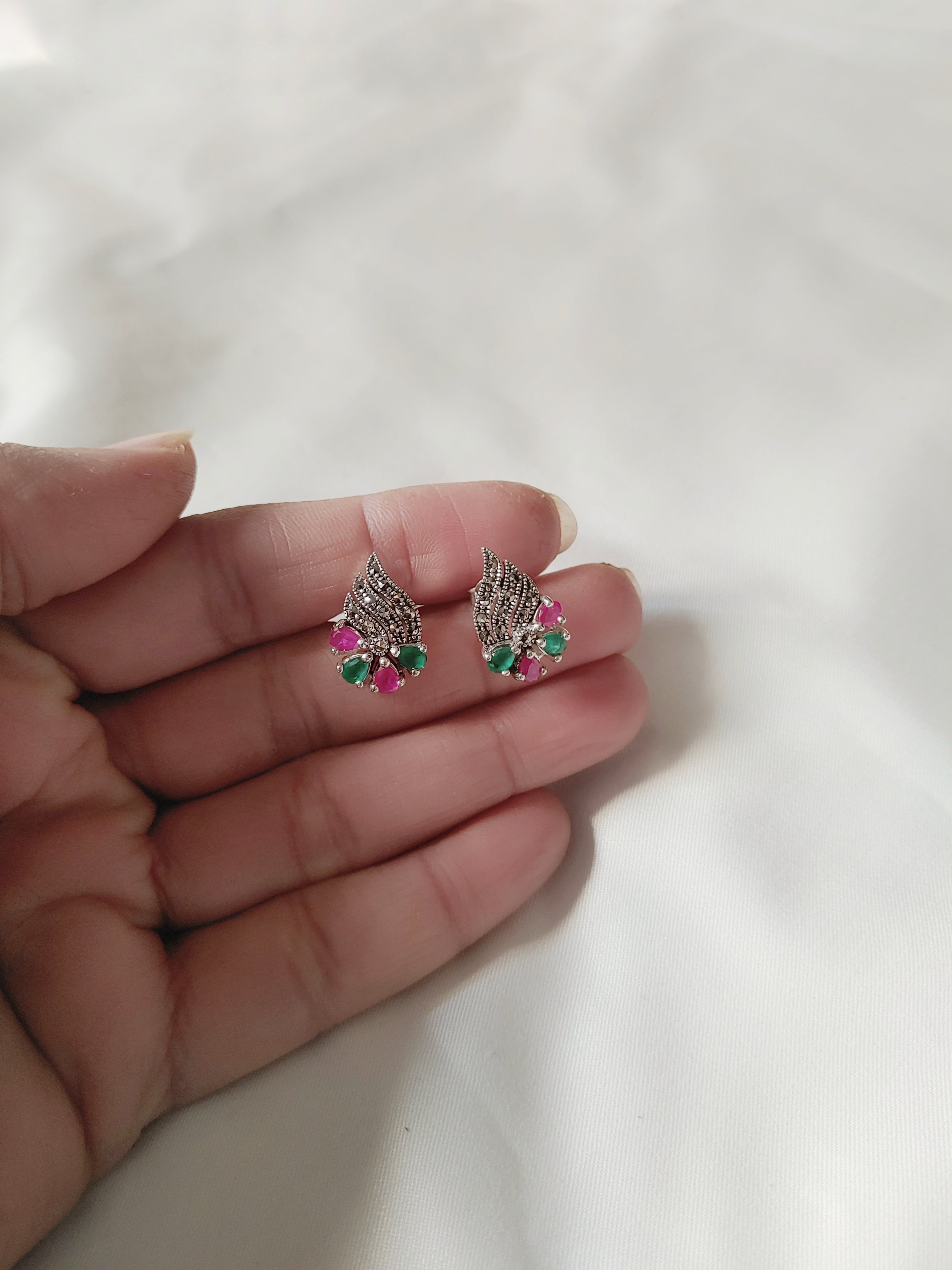 Vintage Wing 92.5 Silver Marcasite Stud Earrings