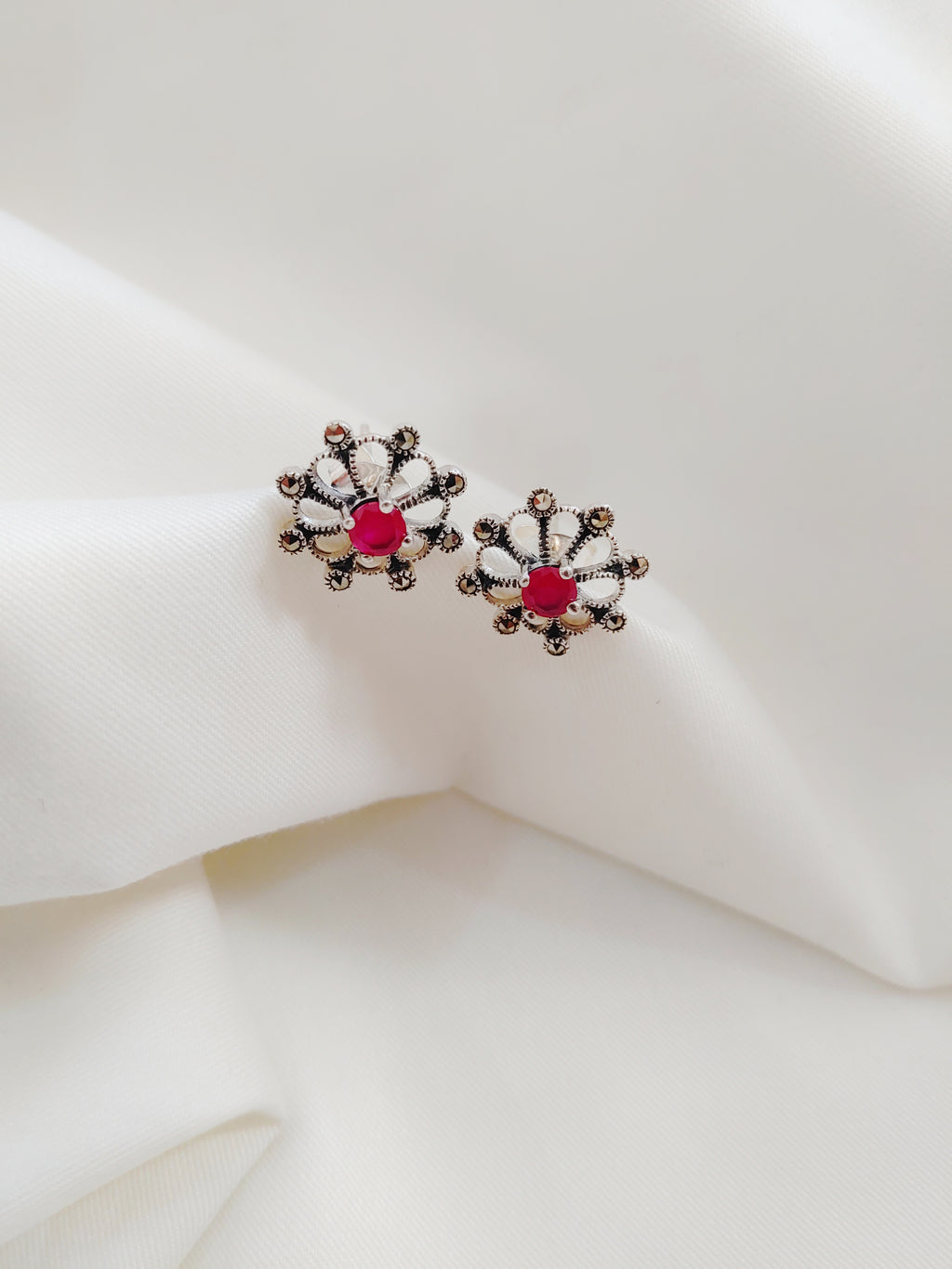 Sunburst 92.5 Silver Marcasite Stud Earrings