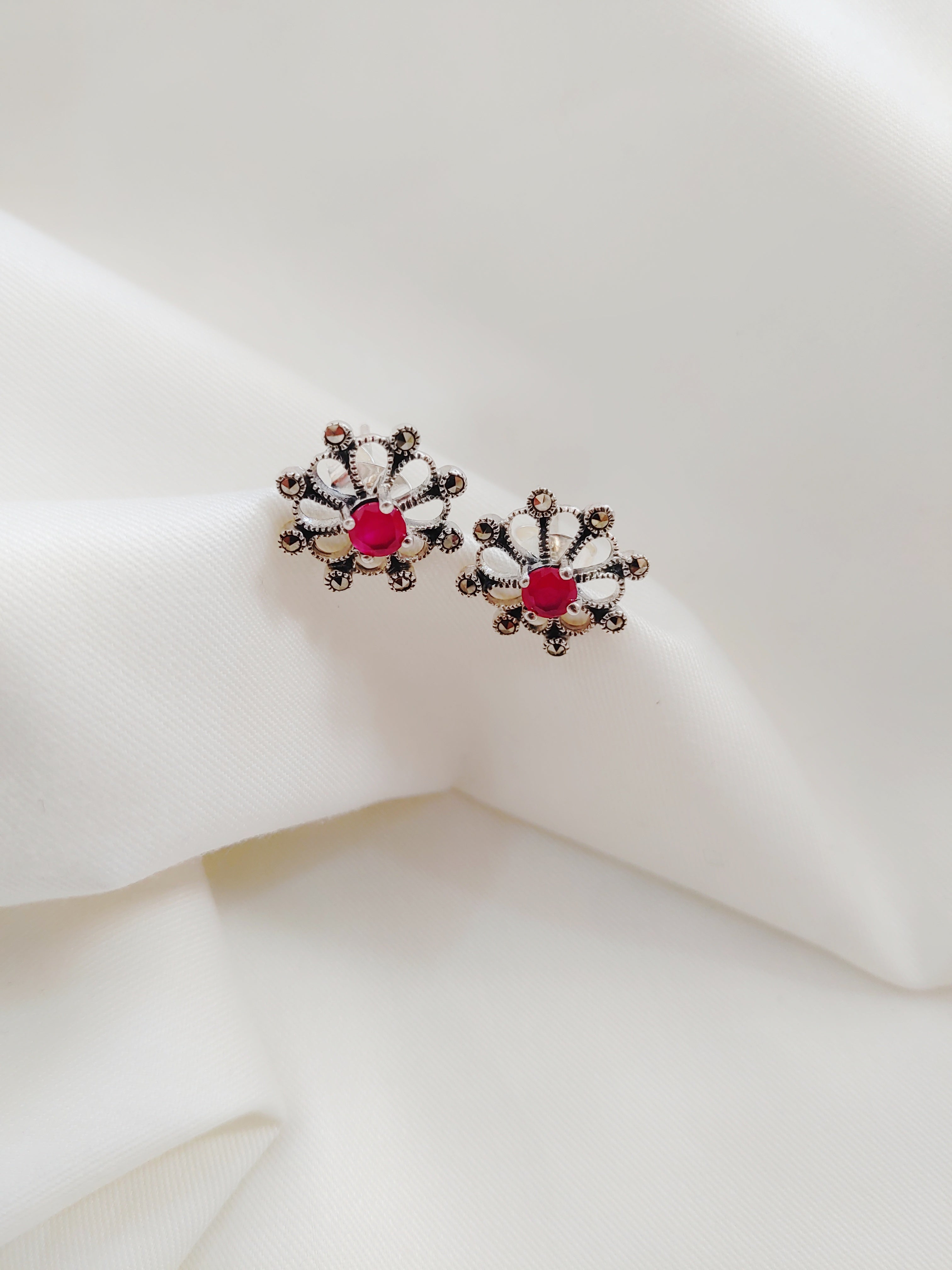 Sunburst 92.5 Silver Marcasite Stud Earrings